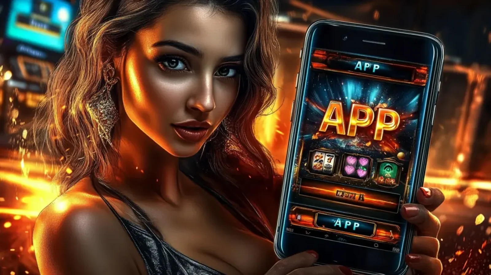 Uma visão em close-up de vários smartphones mostrando a interface de um aplicativo de jogo de tiro, com menus e ícones de personagens, destacando o design do app